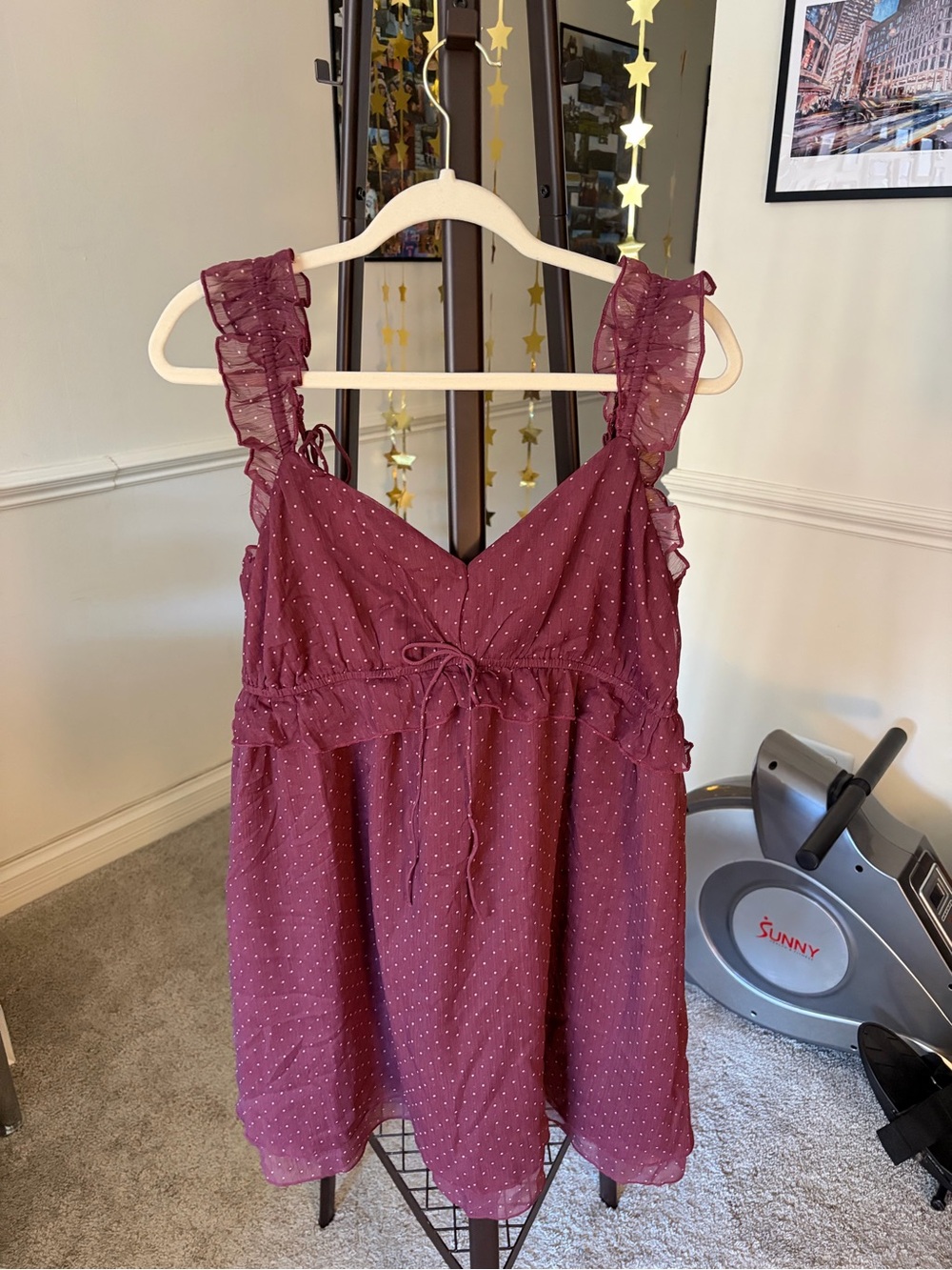 American Eagle Women’s Burgundy Polka Dot Ruffle Dress
